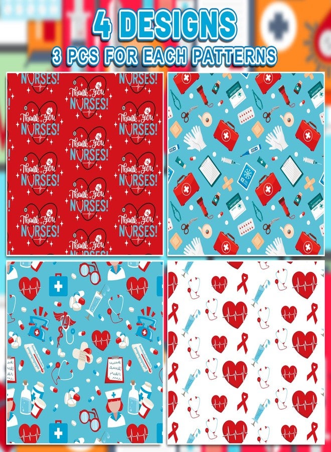 Whaline 12 Sheet Nurse Wrapping Paper - Medical School Assorted Design Gift Wrap 27.6 x 19.7 Inch - Healthcare Stethoscope Printed Folded Packing Paper for Doctors Party Favors - Image 2